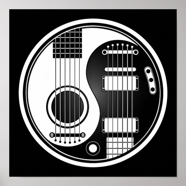 Poster Guitares électriques acoustiques blanches et noire (Devant)