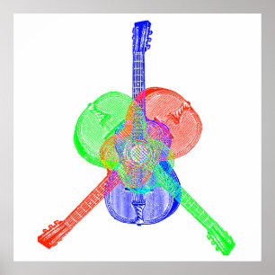 Poster Guitares rouges et bleues