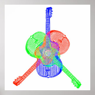 Poster Guitares rouges et bleues