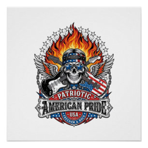 Poster Guitariste de la liberté patriotique Crâne Musique