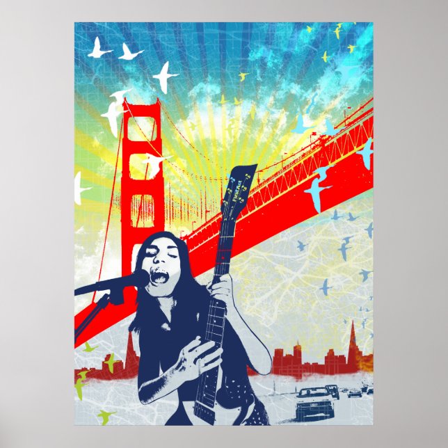 Poster guitariste Golden Gate (Devant)
