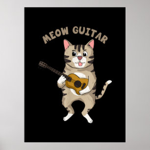 Poster Guitariste Meow Guitare Cute Chat Jouer Guitare No