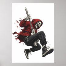 Guitariste squelette en sweat à capuche rouge en r