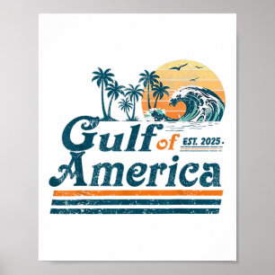 Poster Gulf Of Us America Est 2025 Retro Vintage Beach