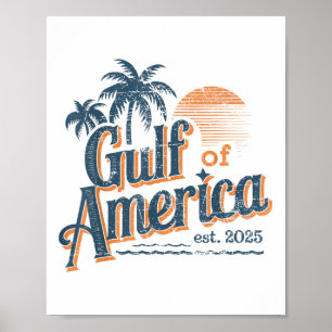 Poster Gulf Of Us America Est 2025 Retro Vintage Beach