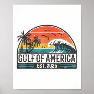 Poster Gulf Of Us America Est 2025 Retro Vintage Beach _7