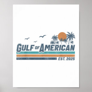 Poster Gulf Of Us America Est 2025 Retro Vintage Beach Me