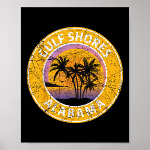 Poster Gulf Shores Alabama Al Vintage Retro 80s Summer Tr