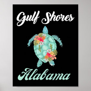 Poster Gulf Shores Alabama Tortue de mer Famille Mat de v