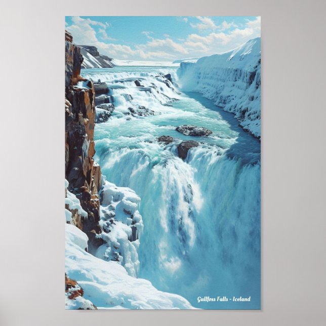 Poster Gullfoss Falls Islande Travel (Devant)
