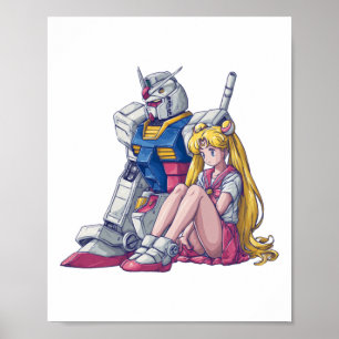 Poster Gundam et Lune Un Mécha Magique Croisé