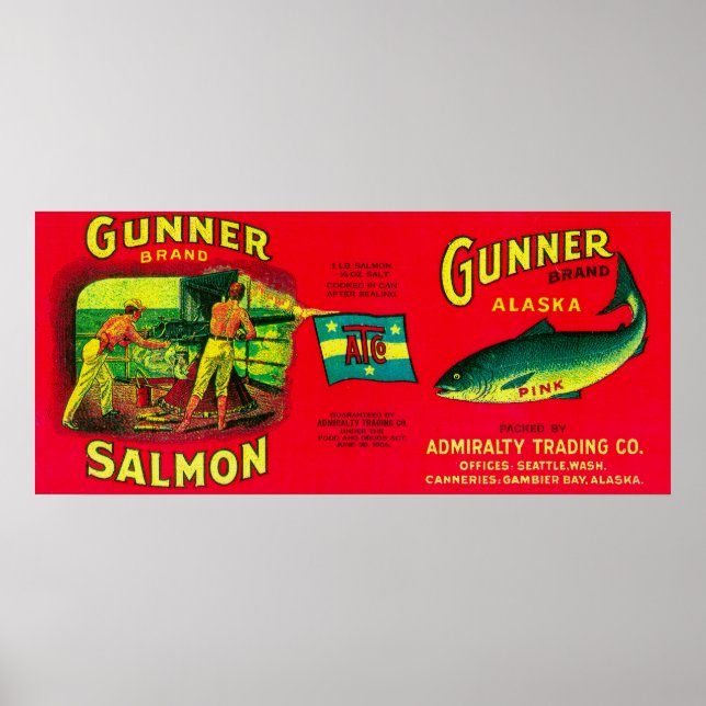 Poster Gunner Saumon Can Label Gambier Bay, AK (Devant)