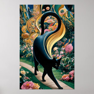 Poster Gustav Klimt Chat Noir Dans Un Jardin De Fleurs, A
