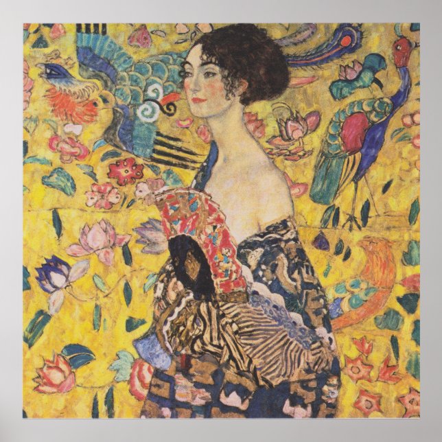 Poster Gustav Klimt - Dame avec ventilateur (Devant)