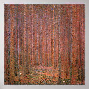 Poster Gustav Klimt Fir Forêt Tannenwald Arbres rouges