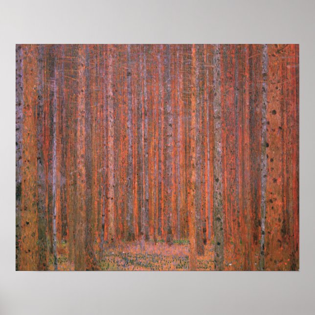 Poster Gustav Klimt Fir Forêt Tannenwald Arbres rouges (Devant)