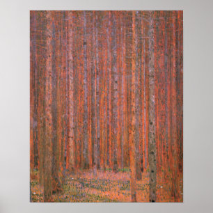 Poster Gustav Klimt Fir Forêt Tannenwald Arbres rouges