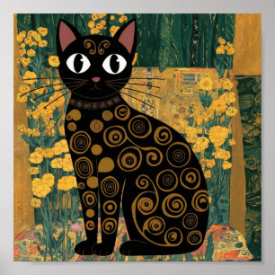 Poster Gustav Klimt Fleur Chat Noir Art Vintage Altéré