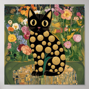 Poster Gustav Klimt Floral Chat Noir Art Éclectique Moder