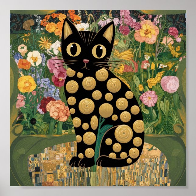 Poster Gustav Klimt Floral Chat Noir Art Éclectique Moder (Devant)
