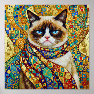 Poster Gustav Klimt Grumpy Cat aux yeux bleus