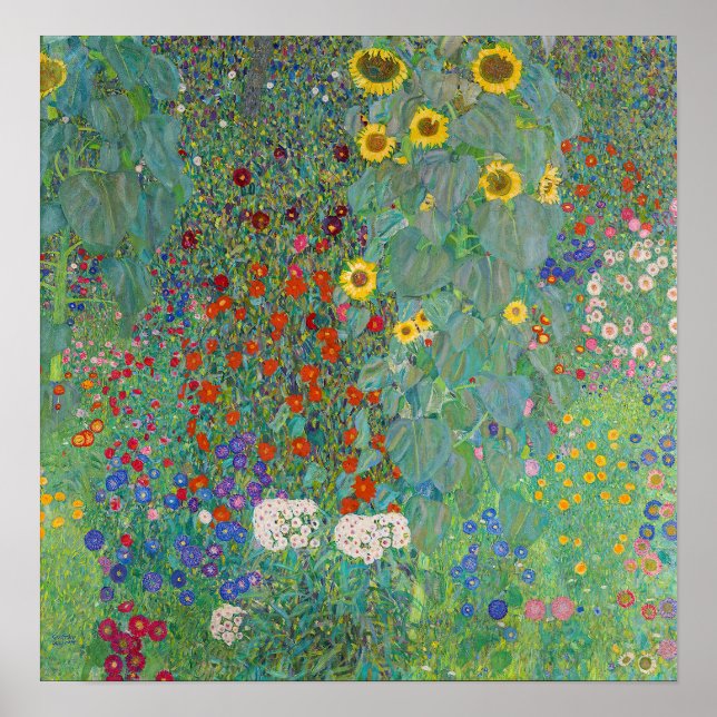 Poster Gustav Klimt - Jardin de campagne avec tournesols (Devant)