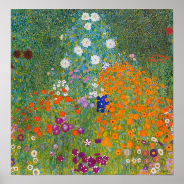 Poster Gustav Klimt - Jardin des fleurs (Devant)