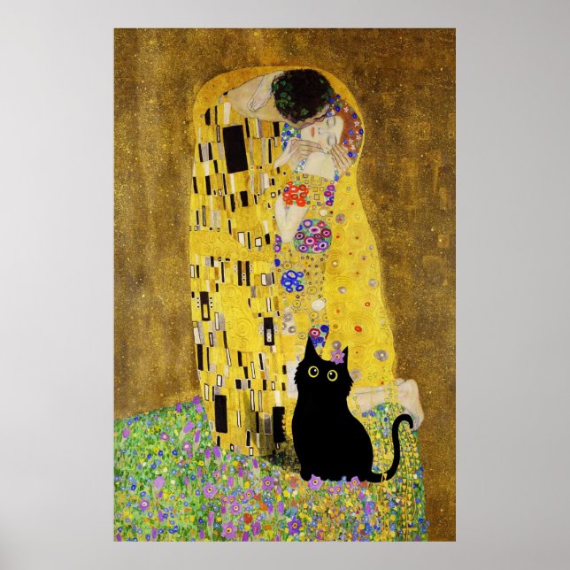 Poster Gustav Klimt L'affiche du chat Kiss (Devant)
