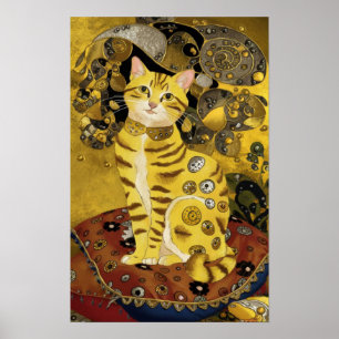 Poster Gustav Klimt or parodie de chat mignon en or, art