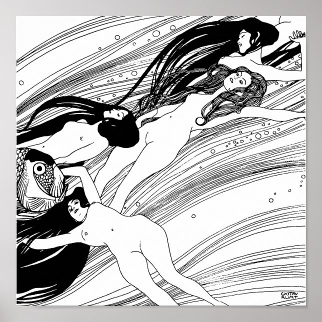 Poster Gustav Klimt - Poisson Sang Surreal Art Japonais (Devant)