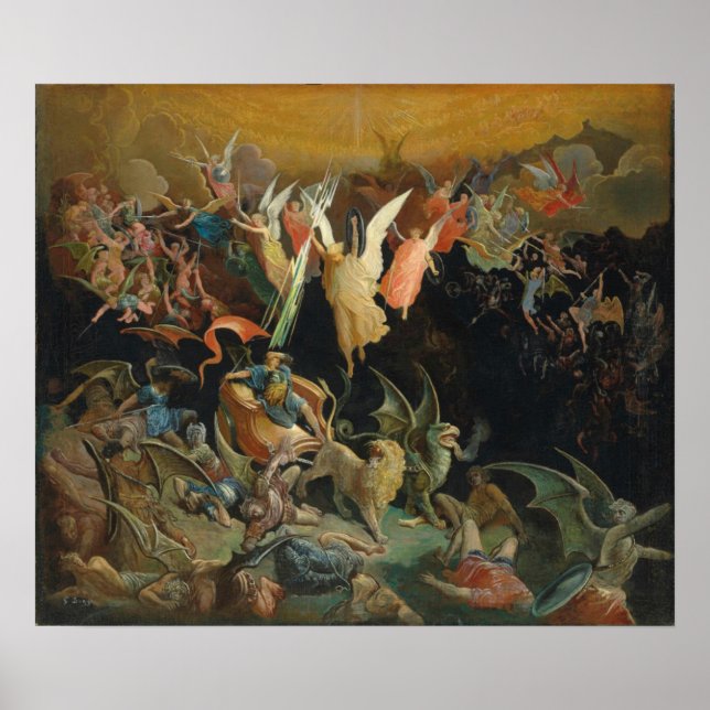Poster Gustave Dore Color Engraving Rebel Angels (Devant)