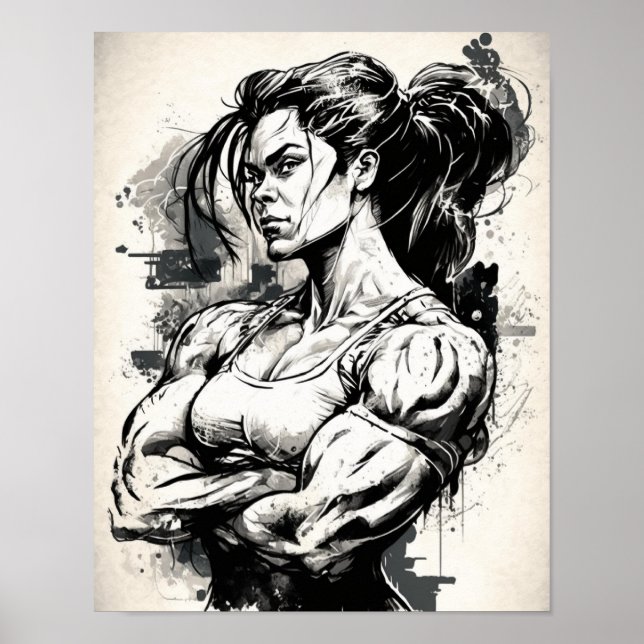 Poster Gym Girl Motivational Muscle, Belle Femme (Devant)