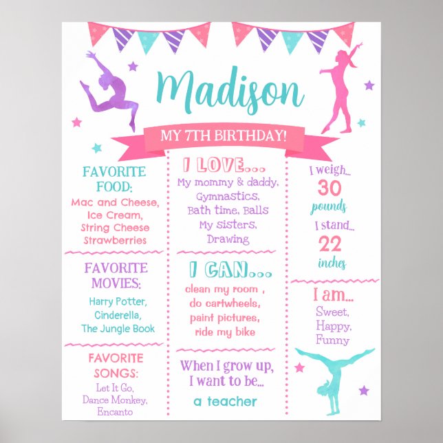 Poster Gymnaste Gymnaste Anniversaire Jalon Panneau (Devant)
