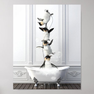 Poster Gymnastes Manchots dans le Bain – Salle de Bain Dr