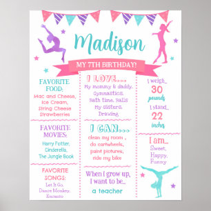 Poster Gymnastic Gymnast Birthday Milestone Board Sign