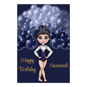 Poster Gymnastique Anniversaire avec Bleu Balloon Arch