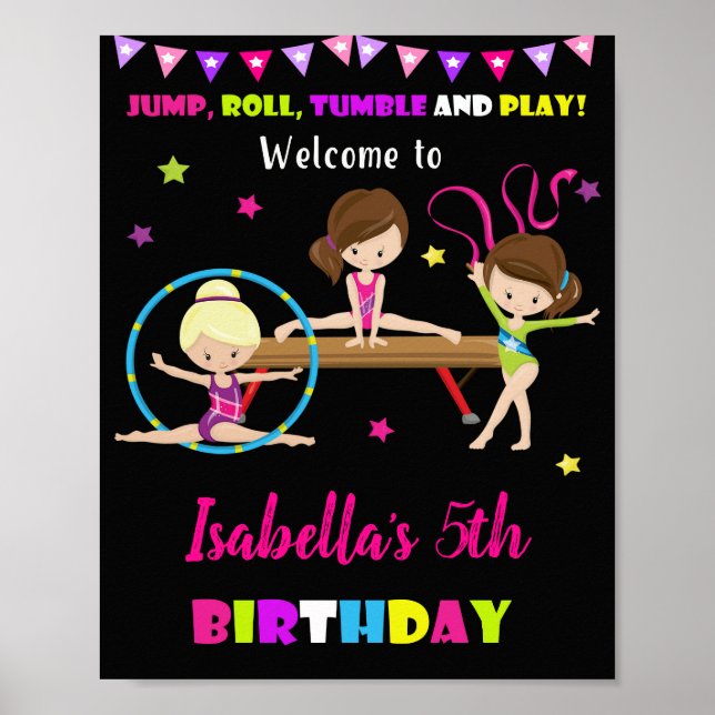 Poster Gymnastique de bienvenue signe de fête Flip Jump p (Devant)