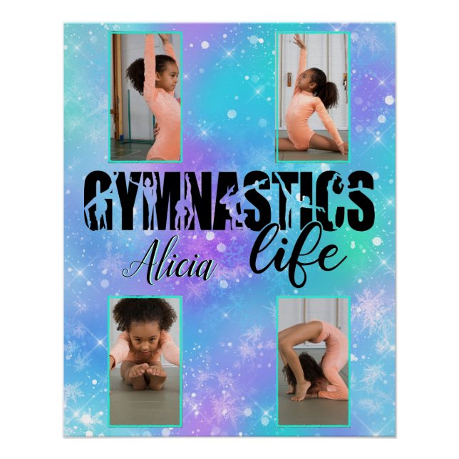 Poster Gymnastique Life Pastel Nom personnalisé & 4 Photo (Devant)