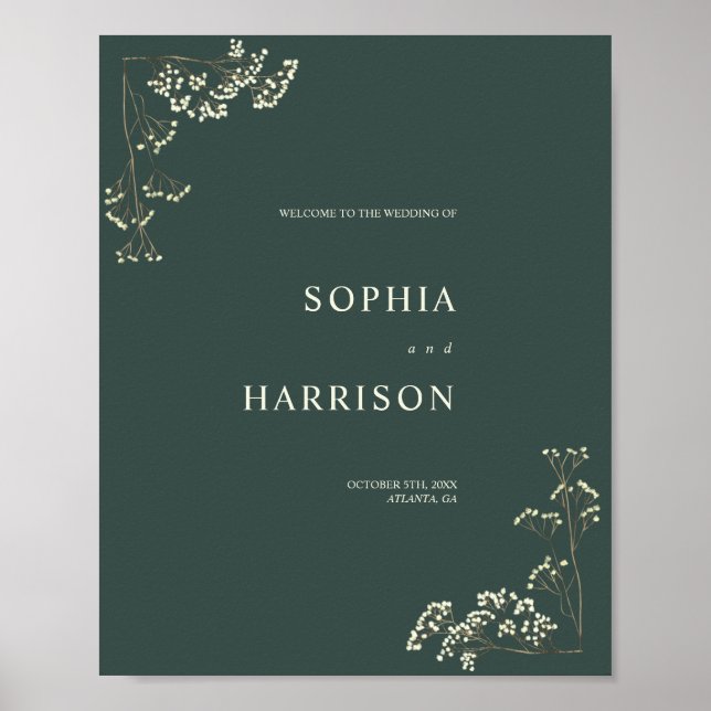 Poster Gypsophila Peacock Mariage vert Bienvenue (Devant)