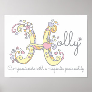 Poster H monogramme art Holly filles nom signifiant affic