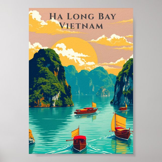 Poster Ha Long Bay Vietnam Bateaux traditionnels Pittores (Devant)