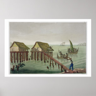 Poster Habitations de la tribu Papu, Rawak, plaque 22 pou