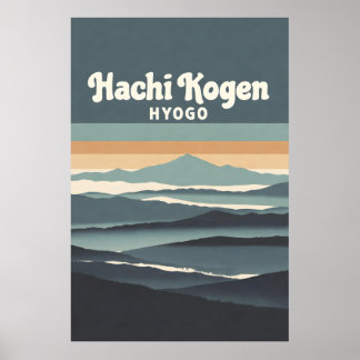 Poster Hachi Kogen Hyogo Japan Misty Mountains Retro Trav