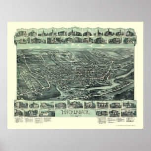 Poster Hackensack, carte panoramique de NJ - 1896