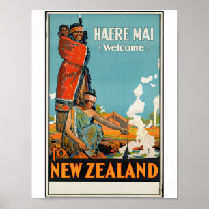Poster Haere Mai Vintage voyage néo-zélandais