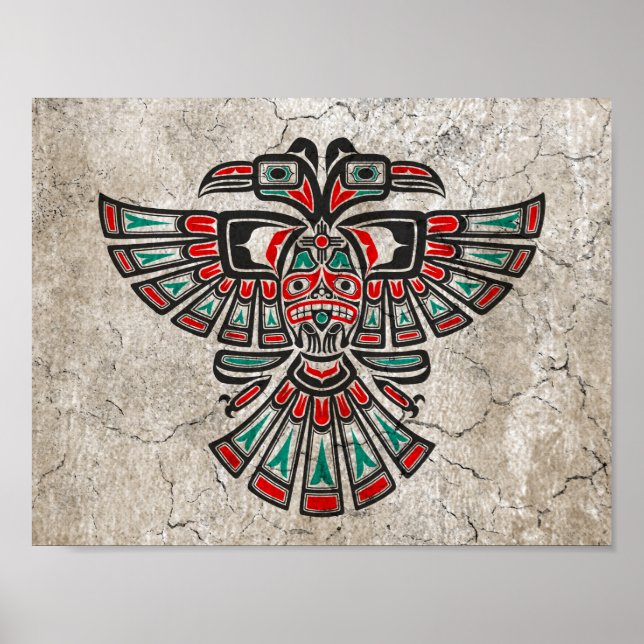 Poster Haida fissuré deux têtes Spirit Bird (Devant)