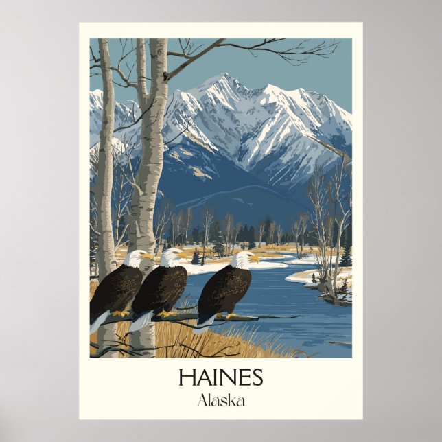 Poster Haines Alaska Eagles Snowy Mountains (Devant)