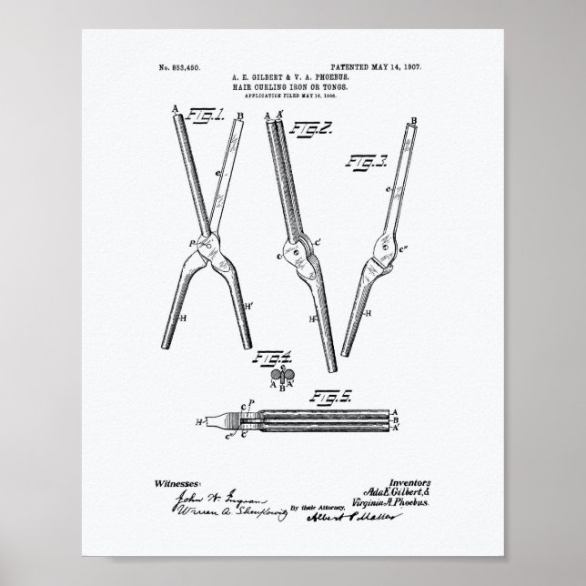 Poster Hair Curling Fer 1907 Brevet Art Livre blanc (Devant)