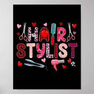 Poster Hair Styliste Outils Saint Valentin Leopard mignon