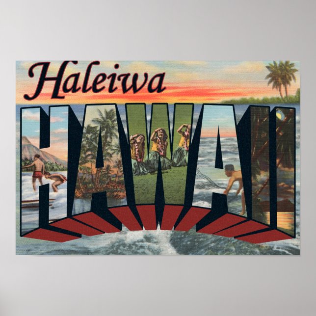 Poster Haleiwa, Hawaii - Scènes de grandes lettres (Devant)